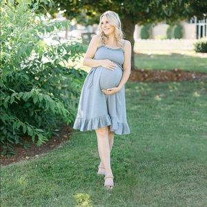PinkBlush Maternity Blue Denim tie dress